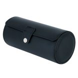 Óratartó doboz (utazós), 2 db óra rekesz+1 ékszer rekeszes, kívűl fekete műbőr borítás, belűl fehér textil 