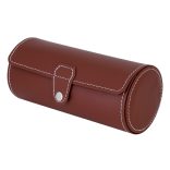 Óratartó doboz (utazós), 2 db óra rekesz + 1 ékszer rekeszes, kívül barna színű műbőr borítás, belül krém színű textil