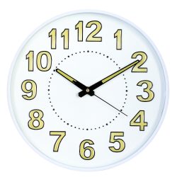   Falióra, quartz, fehér színű műanyag tok, fehér számlap, foszforeszkálós jelzések