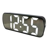 Hálózati asztali óra, tükrös előlappal, fekete tok, fehér LED számokkal