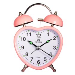   Merion fém ébresztőóra, quartz, rózsaszínű fémtok, fehér arab számos számlap (szív formájú)