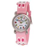 Tiko Time karóra gyerekeknek, quartz, 3D figurás rózsaszín alapon nyuszis szíj
