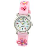 Tiko Time karóra gyerekeknek, quartz, 3D figurás rózsaszín alapon lepkés szíj
