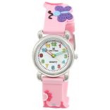Tiko Time karóra gyerekeknek, quartz, 3D figurás rózsaszín alapon kastélyos és lepkés szíj
