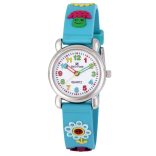 Tiko Time karóra gyerekeknek, quartz, 3D figurás kék alapon gomba és virág mintás szíj