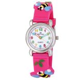 Tiko Time karóra gyerekeknek, quartz, 3D figurás ciklámen alapon méhecskés szíj