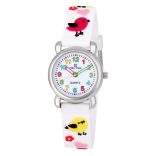 Tiko Time karóra gyerekeknek, quartz, 3D figurás fehér alapon madárkás szíj