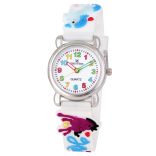 Tiko Time karóra gyerekeknek, quartz, 3D figurás fehér alapon lovacskás szíj