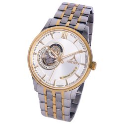   ASTRON 8000-8, mechanikus-automata szerkezet, elegáns férfi karóra, bicolor nemesacél tok, bicolor nemesacél csat, ezüst színű számlap, zafírüveg, cseppmentes vízállóság