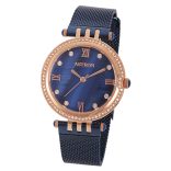 ASTRON 8013-2 elegáns női karóra, rózsaarany színű nemesacél tok, kék nemesacél csat, kék számlap, keményített ásványüveg, quartz szerkezet, cseppmentes vízállóság
