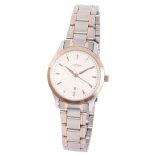 ASTRON 8018-0 elegáns női karóra, bicolor nemesacél tok, bicolor nemesacél csat, fehér számlap, keményített ásványüveg, quartz szerkezet, cseppmentes vízállóság