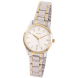 ASTRON 8018-8 elegáns női karóra, bicolor nemesacél tok, bicolor nemesacél csat, fehér számlap, keményített ásványüveg, quartz szerkezet, cseppmentes vízállóság