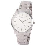 ASTRON 8019-7 elegáns férfi karóra, ezüst színű nemesacél tok, ezüst színű nemesacél csat, fehér számlap, keményített ásványüveg, quartz szerkezet, cseppmentes vízállóság