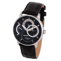  ASTRON 8026-1 férfi karóra, ezüst színű nemesacél tok, fekete bőrszíj, fekete számlap, zafírüveg, quartz szerkezet, cseppmentes vízállóság