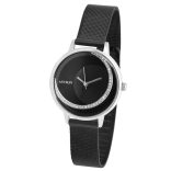 ASTRON 8032-1 női karóra, ékszeróra, ezüst színű nemesacél tok, fekete színű nemesacél csat, különleges számlap, keményített ásványüveg, quartz szerkezet, cseppmentes vízállóság
