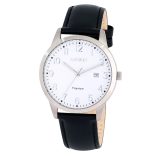 ASTRON 8043-8 férfi karóra, ezüst színű titánium tok, fekete bőrszíj, fehér számlap, keményített ásványüveg, quartz szerkezet, 50 m (5 ATM) vízállóság