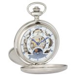 Astron férfi zsebóra, mechanikus, ezüst színű tok (szálhúzott), római számos, 50 mm